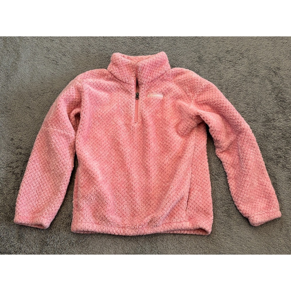 Columbia Sherpa Sweater Youth Girls Large Pink Fleece 1/4 Zip Outdoor Pullover